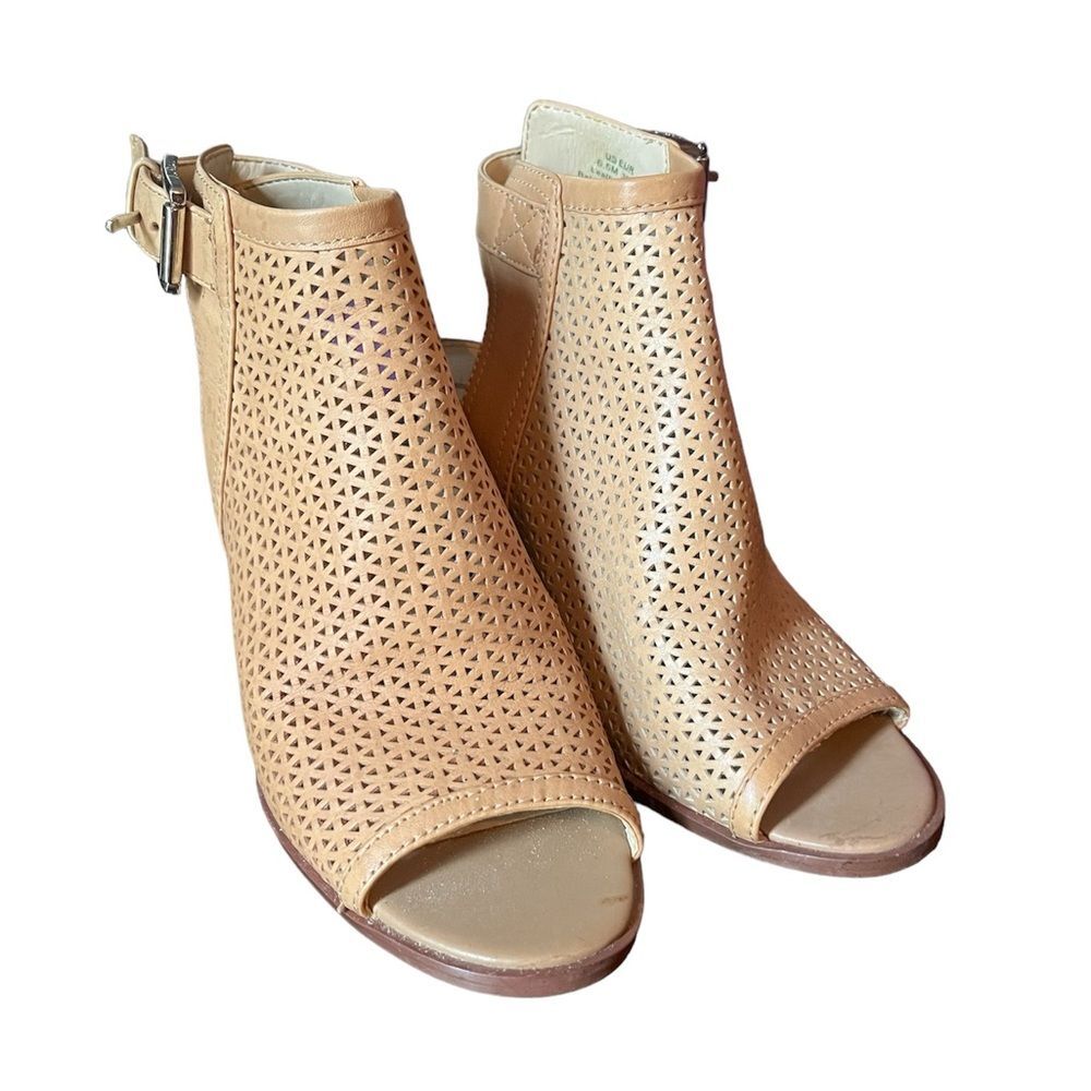 Sam Edelman Henri Tan Leather Open Toe Heeled Buckle Strap Ankle Booties SZ 6.5 - Picture 2 of 8